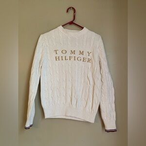Tommy Hilfiger cable knit sweater shirt classic cream Tommy logo embroidered y2k